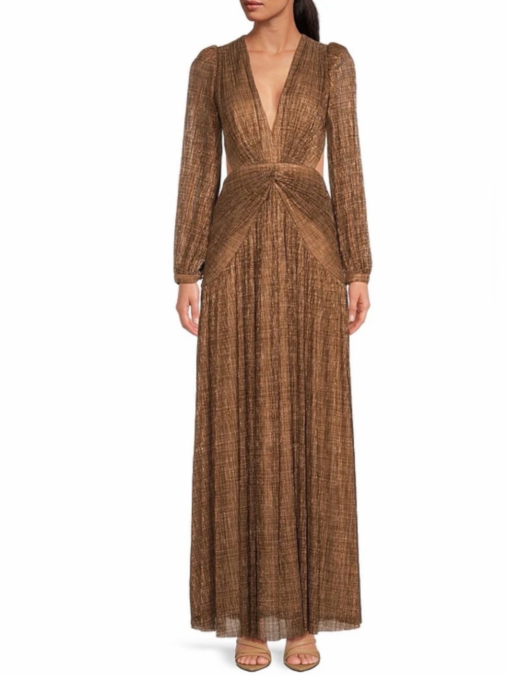 Gianni Bini Bronze Metallic Deep-V Maxi Dress